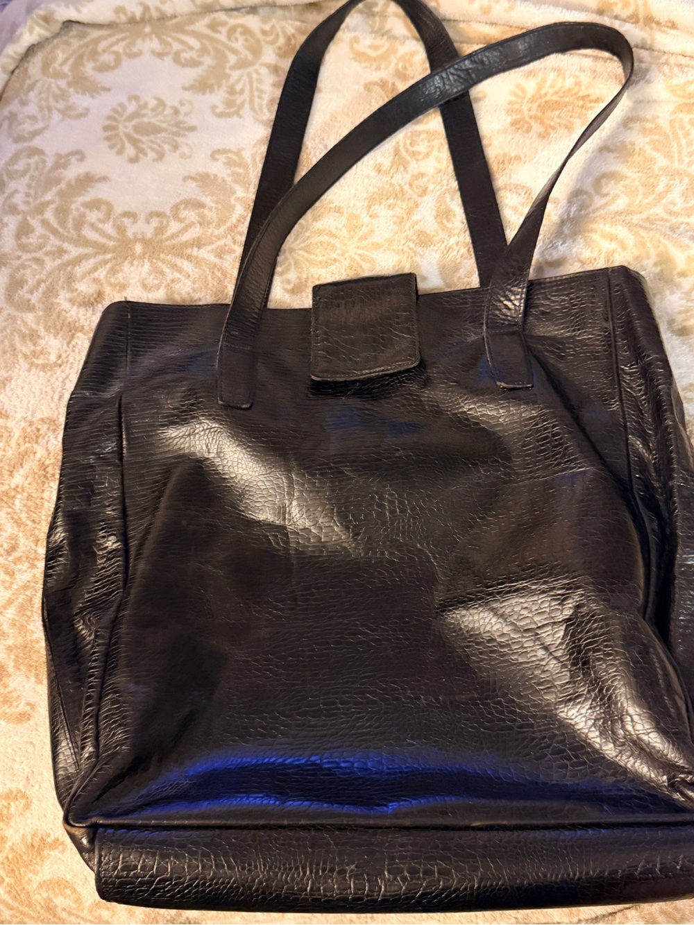 Vintage Joan & David Black Textured Leather Shoulder Tote Bag